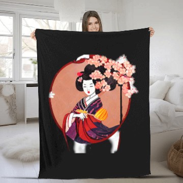 Discover Japanese Geisha cherry blossom flowers classical art Baseball Tees Fleece Blankets