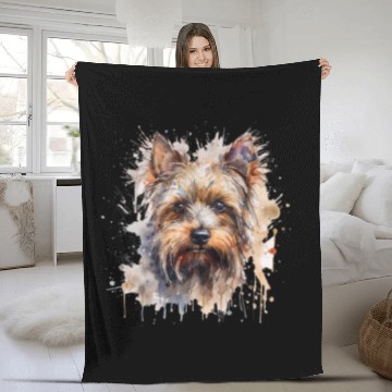 Discover Colorful Yorkshire Terrier watercolor art Fleece Blankets