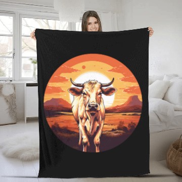 Discover Retro vintages Cow Sunset Funny Cattle Farm Farmer Fleece Blankets