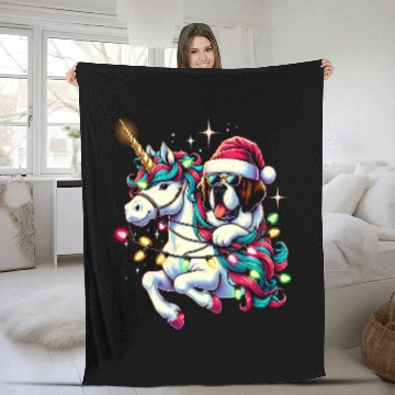Discover Christmas Lights Saint Bernard Dog Riding Unicorn Fleece Blankets