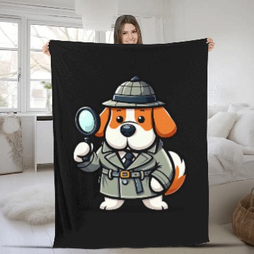 Discover Saint Bernard Detective Funny Dog Mystery 1 Fleece Blankets