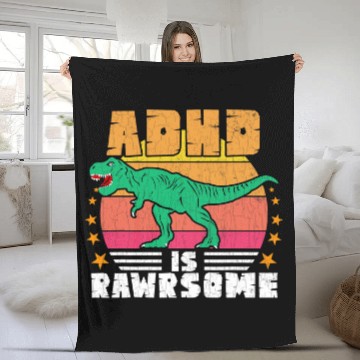 Discover ADHD Ribbon Awareness Is Rawrsome Awareness Orange Ribbon Support Graphic Fleece Blankets