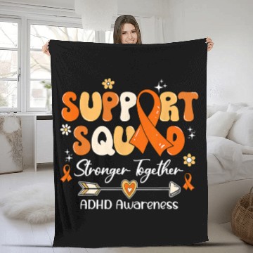 Discover ADHD Ribbon Groovy Support Squad Orange Ribbon ADHD Awareness Gifts Baseball Tees Fleece Blankets