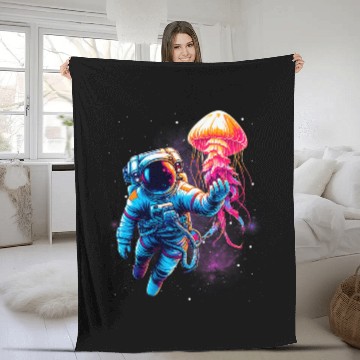 Discover Space Astronaut Spaceman Jellyfish Astronomy Galaxy 1 Zip Fleece Blankets