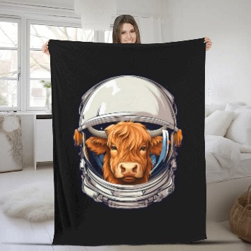 Discover Space Astronaut Highland Cow Fleece Blankets