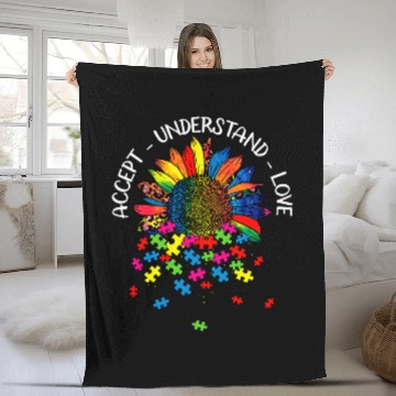 Discover Autism Puzzle Daisy Flower Accept Understand Love For Kid Fleece Blankets