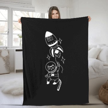 Discover Astronaut Cat Funny Flying Kitty Outer Space Cat Lover Fleece Blankets