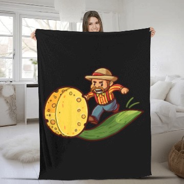 Discover Farmer Chasing Cheese Design Dairy Farmer Fleece Blankets