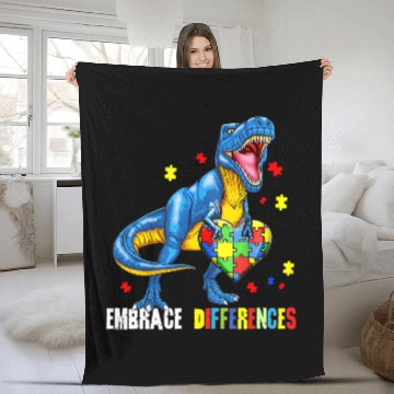 Discover Autism Puzzle Dino Embrace Differences ASD Spectrum Dinosaur Autism Awareness 2 8 Fleece Blankets