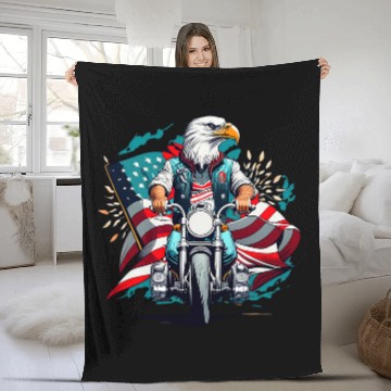 Discover Cool America Bald Eagle as Biker Riding Motorcycle Funny Baseball Tees Fleece Blankets