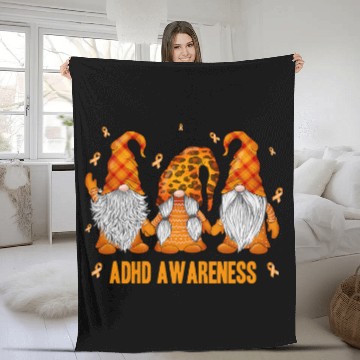 Discover ADHD Ribbon Leopard Plaid Gnomies Orange Ribbon ADHD Awareness Fleece Blankets