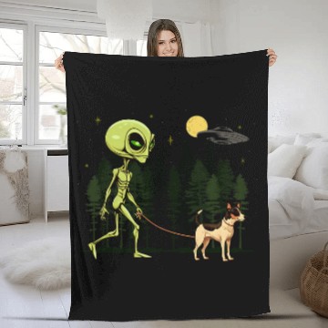 Discover Funny Rat Terrier Alien Walking UFO Pet Dog Mom Dad Fleece Blankets