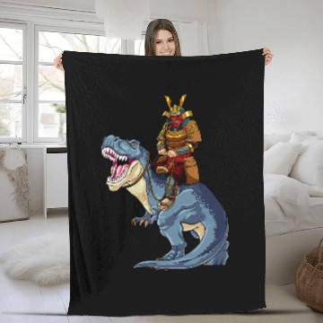 Discover Dinosaur Pet Samurai Riding TRex Dinosaur Japanese Medieval Ronin Fleece Blankets