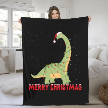 Discover Dinosaur Pet Cute Brontosaurus Christmas Tree Lights Fleece Blankets