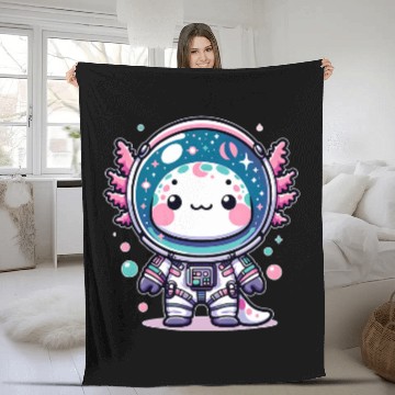 Discover Kawaii Astro Axolotls Exploring Cosmic Galaxies Fleece Blankets