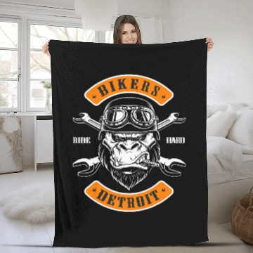 Discover Detroit Biker Motorcycle Chopper Gorilla Baseball Tees Fleece Blankets