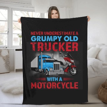 Discover Never Underestimate A Grumpy Old Trucker With Motorcycle Baseball Tees Fleece Blankets