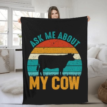 Discover Cow Pet Ask Me About My Cow Funny Farming Fleece Blankets