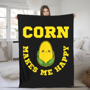 Discover Corn Makes Me Happy Farmer Maize Cereal Grain Planter Fleece Blankets