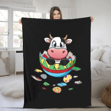 Discover Cow Pet Baby Cow Easter Egg Easter Day Fleece Blankets