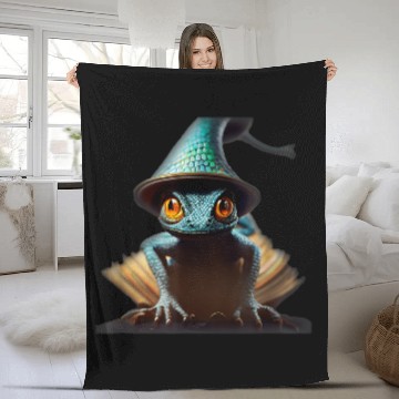 Discover Book Fun Anthromorphic Tiny Wizard Lizard Wizard Hat Magic Fleece Blankets