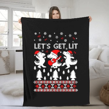 Discover Dinosaur Pet Lets Get Lit Pajamas Dinosaur Ugly Christmas Sweater Fleece Blankets