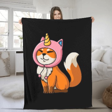 Discover Unicorn Pet Fox Kawaii Unicorn Rainbow Hat Fleece Blankets
