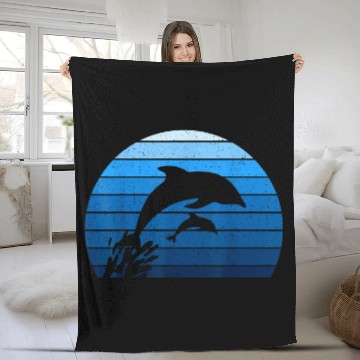 Discover Dolphin Pet Gift Cute Vintage Dolphin Whale Fleece Blankets