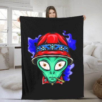 Discover Aliens UFO face Funny Space Planets Galaxy Solar System Zip Fleece Blankets