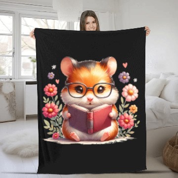 Discover Book Fun Cute Hamster Reading Book Reader Bookworm Graphic Fleece Blankets