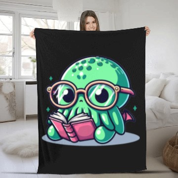 Discover Book Fun Adorable Book Lover Cthulhu With Reading Glasses Cute Zip Fleece Blankets