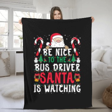 Discover Be Nice To The Bus driver Santa is Watching Funny Christmas Baseball Tees Fleece Blankets