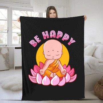 Discover Buddhist Buddhism Zen Monk Buddha Be Happy Fleece Blankets