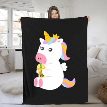 Discover Unicorn Pet Funny Cute Unicorn Drinking Boba Bubble Tea Fleece Blankets