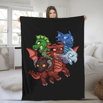 Discover Dragon Pet Hydra Multiple Head Dragon Cool Chibi Dragon Graphic Fleece Blankets