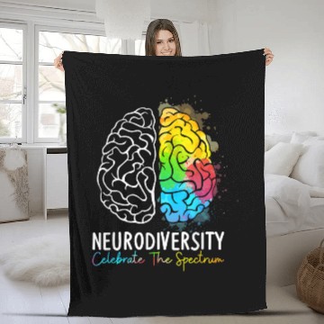 Discover Autism Puzzle Neurodiversity Autism Spectrum ASD ADHD Rainbow Brain Fleece Blankets