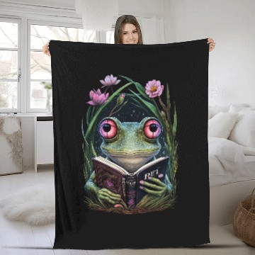 Discover Frog Pet Cottagecore Frog Toad Reading Book Reader Aesthetic Girls Fleece Blankets