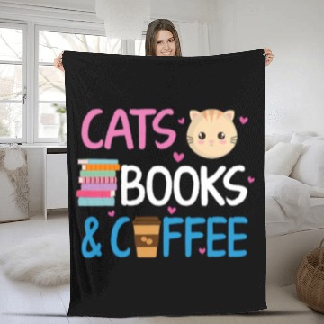 Discover Book Fun Reading Cats And Coffee Book Nerd Cat Lover Kitten Fleece Blankets