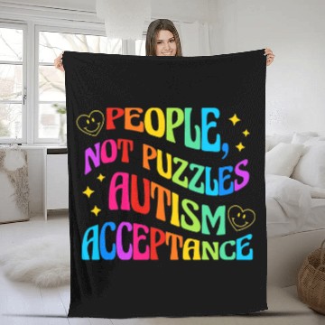 Discover Autism Puzzle Neurodiversity people not puzzles Acceptance retro Fleece Blankets