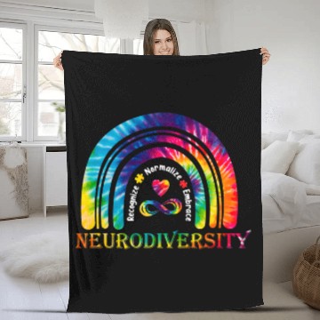 Discover Autism Puzzle Neurodiversity Autism Spectrum ASD ADHD Rainbow Fleece Blankets