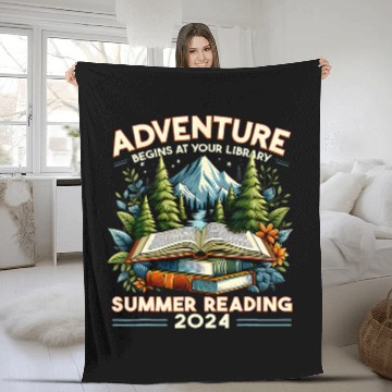 Discover Book Fun Adventure Begins At Your Library Reading Book Summer Fleece Blankets