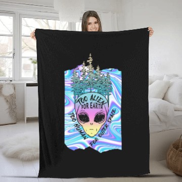 Discover Aliens UFO Too Alien for Earth Too Human for Outer Space Retro UFO Y2K Baseball Tees Fleece Blankets