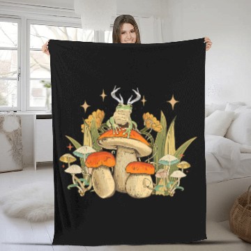 Discover Frog Pet Cottagecore Jackalope Frog Mushrooms Ooutdoors Camping Fleece Blankets