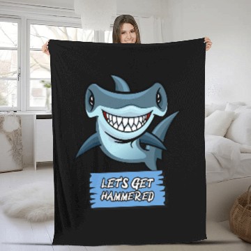 Discover Shark Pet Lets Get Hammered Hammerhead Shark Funny Drinking Fleece Blankets
