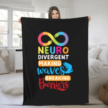 Discover Autism Puzzle Neurodivergent Making Waves Breaking Barriers Autism Diverse Fleece Blankets