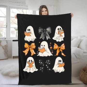 Discover Book Fun Halloween ghosts Coquette Bow Read More Books Fleece Blankets