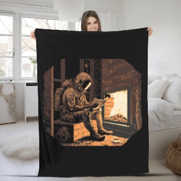 Discover Book Fun Astronaut Reading By Fireplace In A Cabin Weird SciFi Funny Baseball Tees Fleece Blankets
