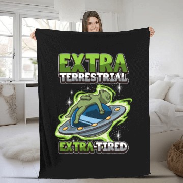 Discover Aliens UFO Funny Sleepy Alien ExtraTired Hilarious Office Humor Pun Fleece Blankets