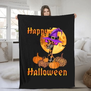 Discover Giraffe Pet Full Moon Halloween Bats Orange Pumpkin Giraffe Spider Web Fleece Blankets
