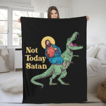 Discover Dinosaur Pet Not Today Satan Jesus Riding Dinosaur T rexs Funny Sarcastic Fleece Blankets